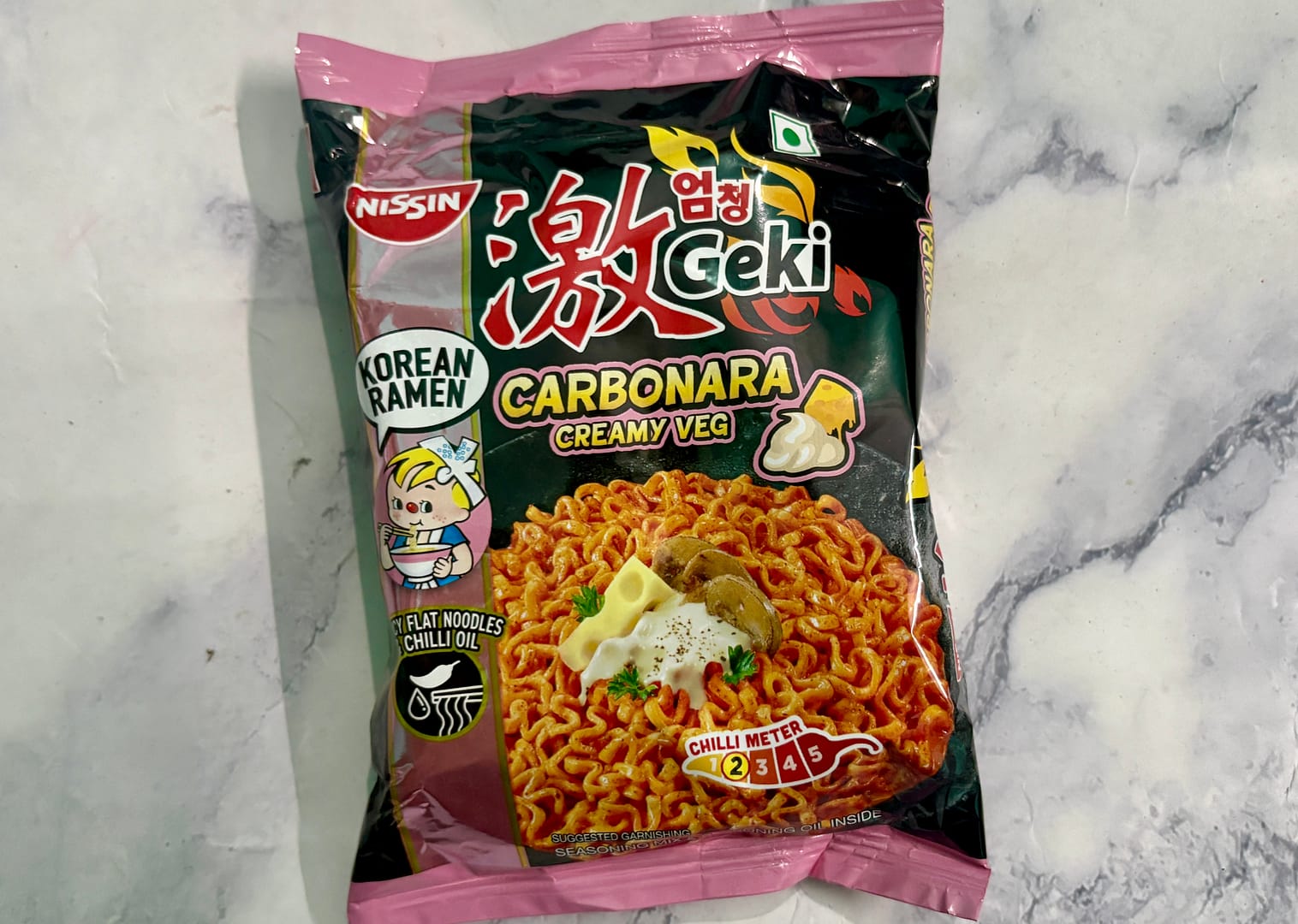 Nissin Geki Korean Ramen Carbonara Creamy Veg Flavored Instant Noodles review