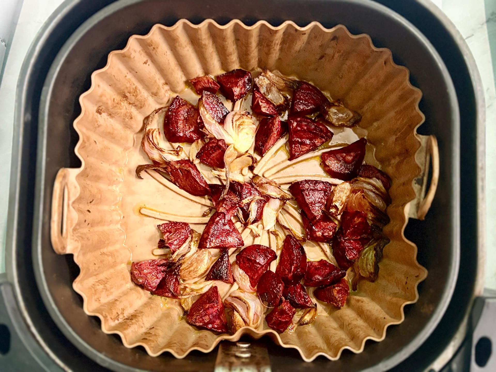 Roasted ingredients for simple beetroot pasta recipe