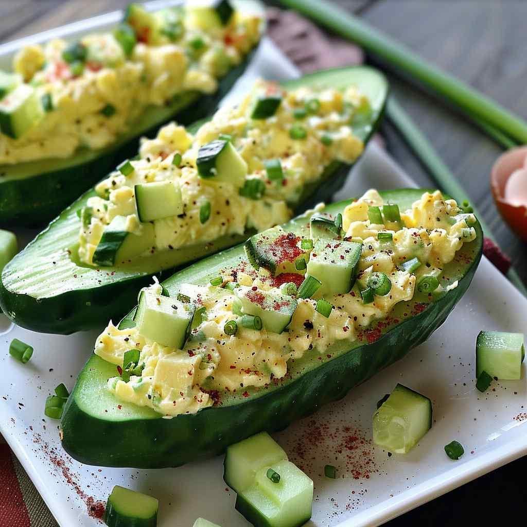 Easy egg salad cucumber boats recipe