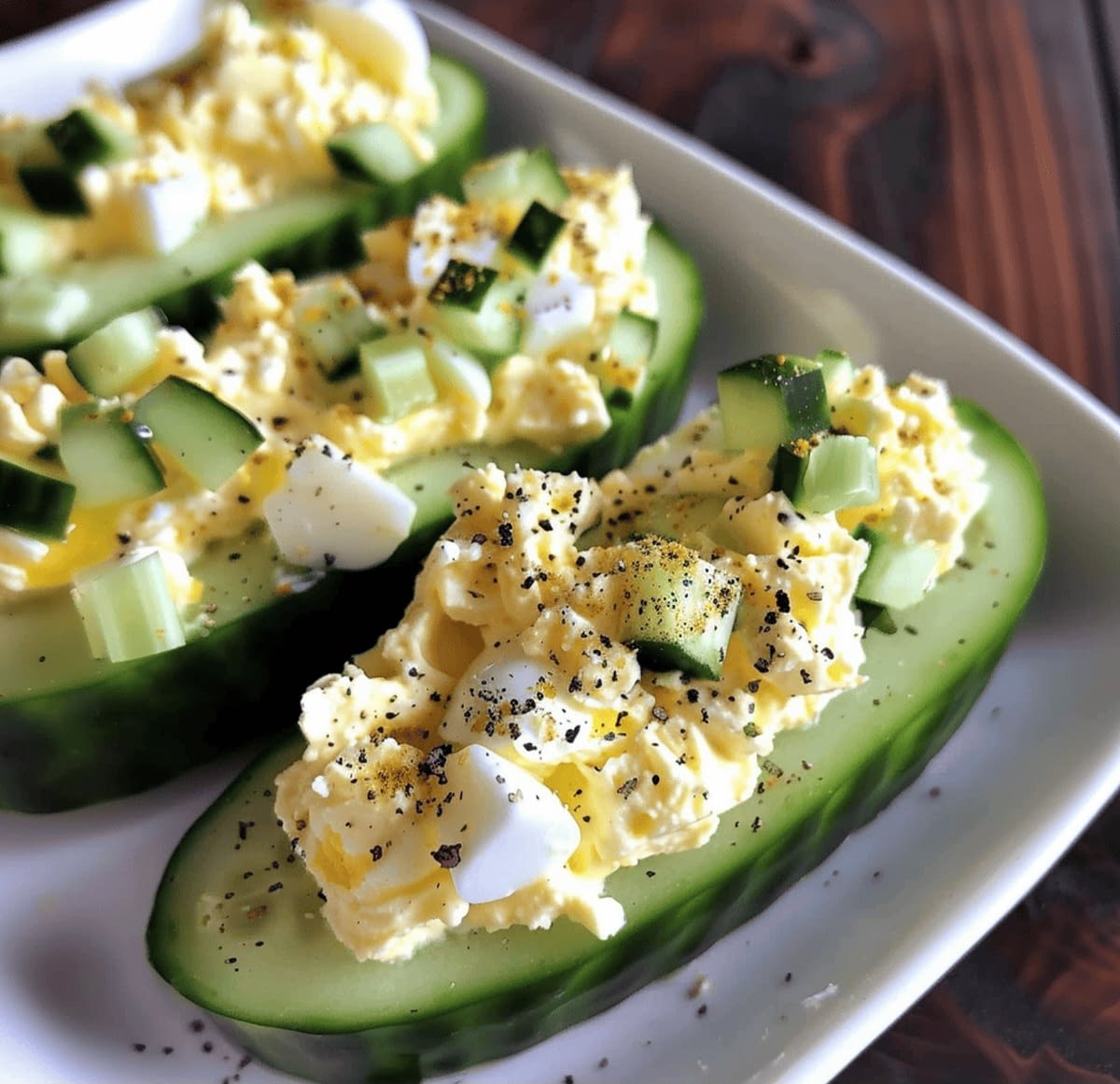 Easy egg salad cucumber boats recipe